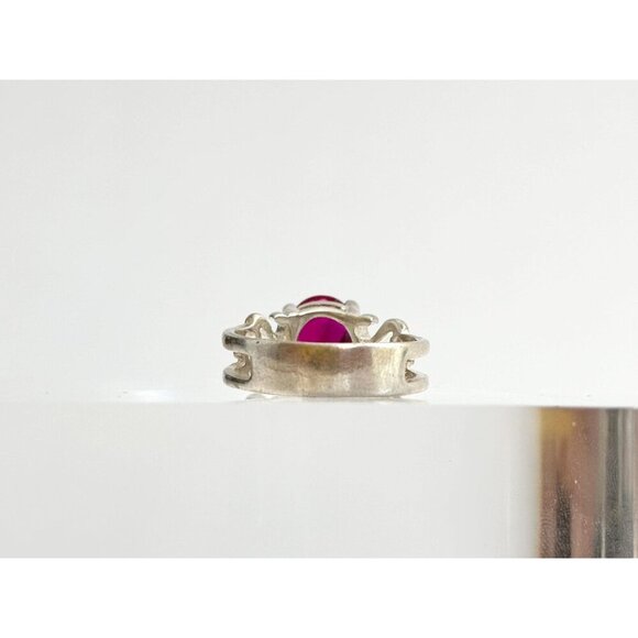 Modernist Natural Ruby Gemstone Geometric Sterling Silver Vintage Ring - sz 8 - Picture 4 of 10
